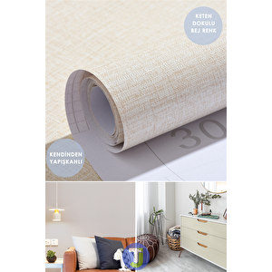 Kendinden Yapışkanlı Keten Görünümlü Mutfak Banyo Tezgah Duvar Dolap Masa Kaplama 60x100cm Açık Bej