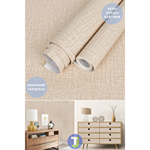 Kendinden Yapışkanlı Keten Görünümlü Mutfak Banyo Tezgah Duvar Dolap Masa Kaplama 60x300cm Koyu Bej