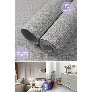 Kendinden Yapışkanlı Keten Görünümlü Mutfak Banyo Tezgah Duvar Dolap Masa Kaplama 60x300cm Açık Gri