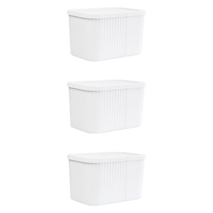 3 Adet 6 Litre Midi Çok Amaçlı Kapaklı Saklama Kutusu - Havlu, Kozmetik Kişisel Eşya Düzenleyici, Beyaz Beyaz