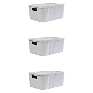 3 Adet 12 Litre Çok Amaçlı Kapaklı Büyük Saklama Kutusu - Oyuncak, Kozmetik Kişisel Eşya Düzenleyici, Gri Gri