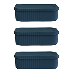 3 Adet 3 Litre Çok Amaçlı Kapaklı Saklama Kutusu Seti - Makyaj, Kozmetik Kişisel Eşya Düzenleyici, Mavi Mavi