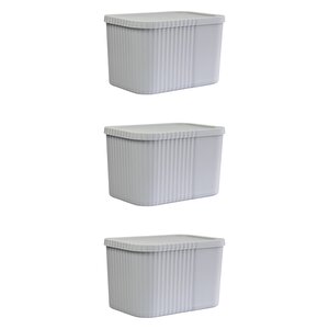 3 Adet 6 Litre Midi Çok Amaçlı Kapaklı Saklama Kutusu - Havlu, Kozmetik Kişisel Eşya Düzenleyici, Gri Gri