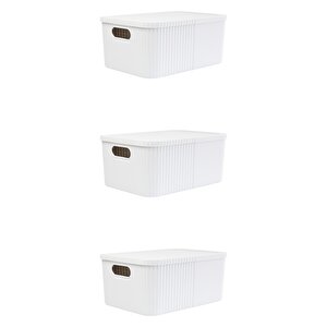 3 Adet 12 Litre Çok Amaçlı Kapaklı Büyük Saklama Kutusu - Oyuncak, Kozmetik Kişisel Eşya Düzenleyici, Beyaz Beyaz