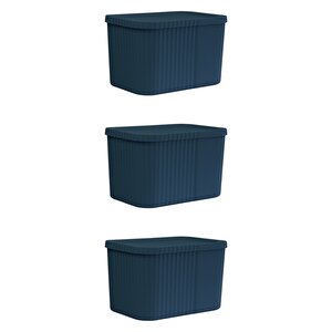 3 Adet 6 Litre Midi Çok Amaçlı Kapaklı Saklama Kutusu - Havlu, Kozmetik Kişisel Eşya Düzenleyici, Mavi Mavi