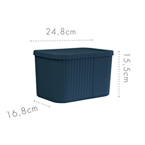 3 Adet 6 Litre Midi Çok Amaçlı Kapaklı Saklama Kutusu - Havlu, Kozmetik Kişisel Eşya Düzenleyici, Mavi Mavi