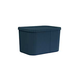 3 Adet 6 Litre Midi Çok Amaçlı Kapaklı Saklama Kutusu - Havlu, Kozmetik Kişisel Eşya Düzenleyici, Mavi Mavi