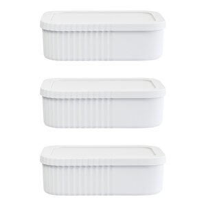 3 Adet 3 Litre Çok Amaçlı Kapaklı Saklama Kutusu Seti - Makyaj, Kozmetik Kişisel Eşya Düzenleyici, Beyaz Beyaz