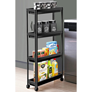 Tekerlekli Raf Ünitesi 4 Katlı Mutfak Rafı Banyo Rafı Banyo Düzenleyici Dar Alan Organizer, Siyah Siyah