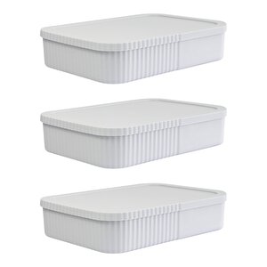 3 Adet 6 Litre İnce-geniş Kapaklı Saklama Kutusu - Ofis Ve Kırtasiye Düzenleyici Çok Amaçlı Kullanım, Gri Gri