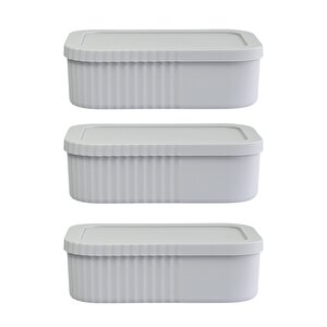 3 Adet 3 Litre Çok Amaçlı Kapaklı Saklama Kutusu Seti - Makyaj, Kozmetik Kişisel Eşya Düzenleyici, Gri Gri