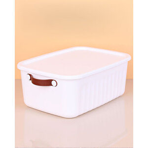 1 Adet 10 Litre Kulplu Saklama Kabı, Çok Amaçlı Düzenleyici Kapaklı Kutu, Dekoratif Saklama Kutusu, 35x25x15cm, Beyaz Beyaz