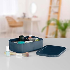 Kapaklı 3 Litre Çok Amaçlı Saklama Kutusu - Makyaj, Kozmetik Kişisel Eşya Düzenleyici, Mavi Mavi