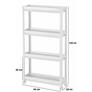 Tekerlekli Raf Ünitesi 4 Katlı Mutfak Rafı Banyo Rafı Banyo Düzenleyici Dar Alan Organizer, Beyaz