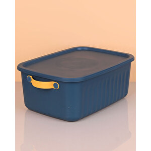 1 Adet 10 Litre Kulplu Saklama Kabı, Çok Amaçlı Düzenleyici Kapaklı Kutu, Dekoratif Saklama Kutusu, 35x25x15cm, Mavi Mavi