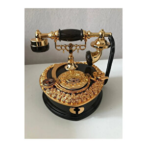 Müzikli Nostaljik Telefon - 2 Bölmeli Takı Kutusu Mücevher Kutusu, Siyah Siyah