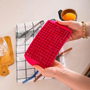 160 Mini Küp Kapasiteli Esnek Silikon Buzluk - Kolay Çıkartılabilir Buz Kalıbı, Kırmızı Kırmızı