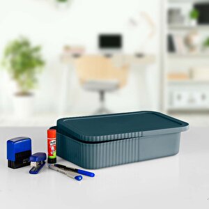 Kapaklı 6 Litre İnce-geniş Saklama Kutusu - Ofis Ve Kırtasiye Düzenleyici, Çok Amaçlı Kullanım, Mavi Mavi