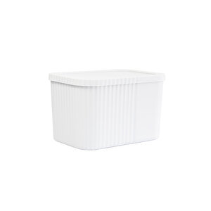 Kapaklı 6 Litre Midi Çok Amaçlı Saklama Kutusu - Havlu, Kozmetik Kişisel Eşya Düzenleyici, Beyaz Beyaz