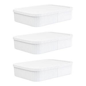 3 Adet 6 Litre İnce-geniş Kapaklı Saklama Kutusu - Ofis Ve Kırtasiye Düzenleyici Çok Amaçlı Kullanım, Beyaz Beyaz