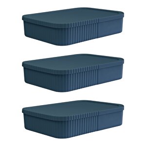 3 Adet 6 Litre İnce-geniş Kapaklı Saklama Kutusu - Ofis Ve Kırtasiye Düzenleyici Çok Amaçlı Kullanım, Mavi Mavi