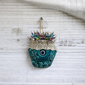 El Yapımı Nazar Boncuklu Deniz Temalı Saksı Duvar Süsü Duvar Aksesuarı