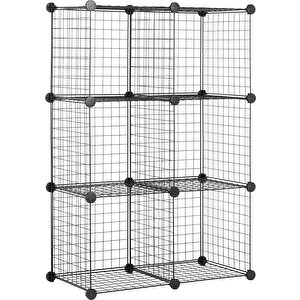 Dekoratif Tel Kafes Tasarımlı 6 Bölmeli Raf - Çok Amaçlı Tel Dolap