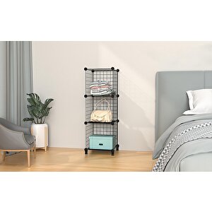 Dekoratif Tel Kafes Tasarımlı 3 Bölmeli Raf - Çok Amaçlı Tel Dolap