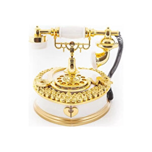 Müzikli Nostaljik Telefon - 2 Bölmeli Takı Kutusu Mücevher Kutusu, Beyaz Beyaz