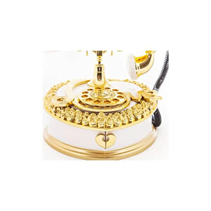 Müzikli Nostaljik Telefon - 2 Bölmeli Takı Kutusu Mücevher Kutusu, Beyaz Beyaz