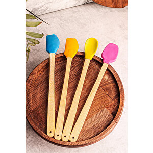 4'lü Yanmaz Yapışmaz Renkli Silikon Başlıklı Ahşap Spatula Seti