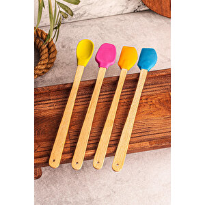 4'lü Yanmaz Yapışmaz Renkli Silikon Başlıklı Ahşap Spatula Seti