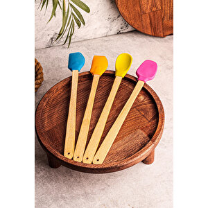4'lü Yanmaz Yapışmaz Renkli Silikon Başlıklı Ahşap Spatula Seti