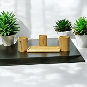Bambu Altlıklı 3'lü Çatal Kaşık Bıçak Düzenleyici Set 4 Parça
