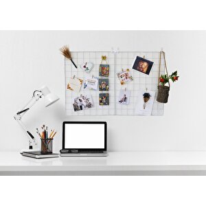 Aparatlı Tel Duvar Panosu - Fotoğraf, Not Ve Aksesuar Askısı - Çok Amaçlı Dekoratif Düzenleyici Pano