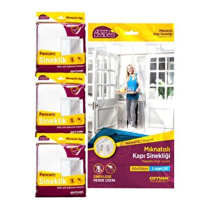 1 Adet Mıknatıslı Kapı Sinekliği 120x210 Cm + 3 Adet Pencere Sinekliği 150 X100 Sineklik Paketi
