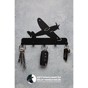 Anahtar Askılığı - Dekoratif Metal Anahtarlık - Uçak Desenli Anahtar Askılığı Siyah