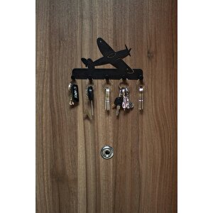Anahtar Askılığı - Dekoratif Metal Anahtarlık - Uçak Desenli Anahtar Askılığı Siyah
