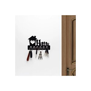 Home Siyah Metal Dekoratif Anahtar Askılığı - Pano Askılığı Home Yazılı Dekoratif Anahtarlık