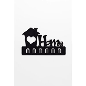 Home Siyah Metal Dekoratif Anahtar Askılığı - Pano Askılığı Home Yazılı Dekoratif Anahtarlık