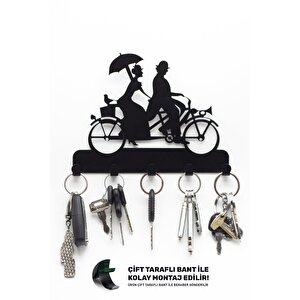 Anahtar Askılığı - Dekoratif Metal Anahtarlık - Romantik Bisiklet Desenli Anahtar Askılığı Siyah