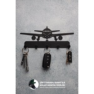Anahtar Askılığı - Dekoratif Metal Anahtarlık - Uçak Desenli Anahtar Askılığı Siyah