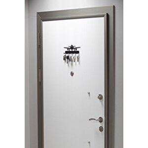 Anahtar Askılığı - Dekoratif Metal Anahtarlık - Uçak Desenli Anahtar Askılığı Siyah