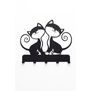 Anahtar Askılığı, Metal Anahtarlık Askısı, Kedi Desenli Anahtar Askılığı Siyah