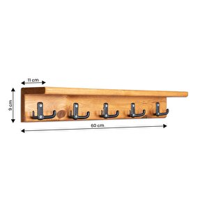 Dekoratif Ahşap Duvar Rafı Askılık Antre Hol Baharatlık Kupa Rafı 60x9x11 Cm