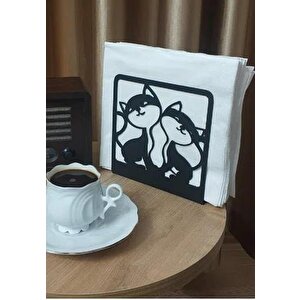 Kedi Desenli Peçetelik Sofra Mutfak Peçetelik Siyah