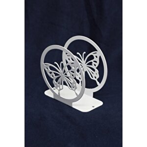 Kelebek Desenli Metal Peçetelik, Dekoratif Peçetelik, Metal Peçetelik, Kelebek Peçetelik Beyaz