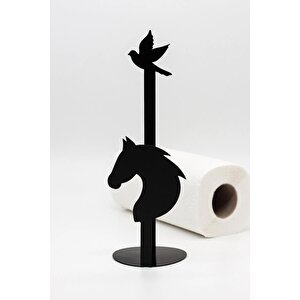 Metal Kağıt Havluluk Siyah Dik Havlu Peçetelik Standart Ve Büyük Boy Rulo Uyumlu At Ve Kuş Desenli