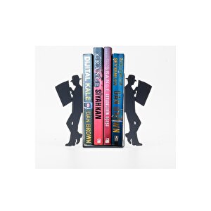 Gazete Okuma Desenli Metal Kitap Desteği - Kitap Tutucu - Ev Ve Ofis Dekoratif Aksesuar (2 Li̇ Set)