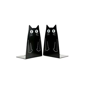 Kedi Model Kitap Tutacağı Hediyelik Estetik Ve Dekoratif Kitap Tutucu 2'li Set Siyah